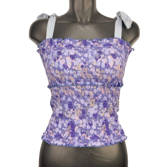 ANTHROPOLOGIE Boho Smocked Purple Floral Fairy Victorian Sleeveless Top sz S - Picture 1 of 5
